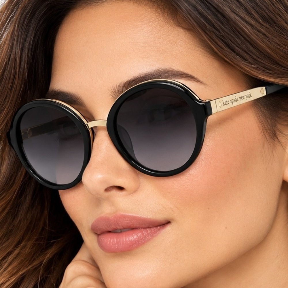 Kate Spade Annbeth 55mm Round Sunglasses Black Gold D28F8 Designer Eyewear